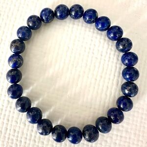 LAPIS LAZULI Blue Gemstone Beaded Stretch Bracelet 6.75” - 7”